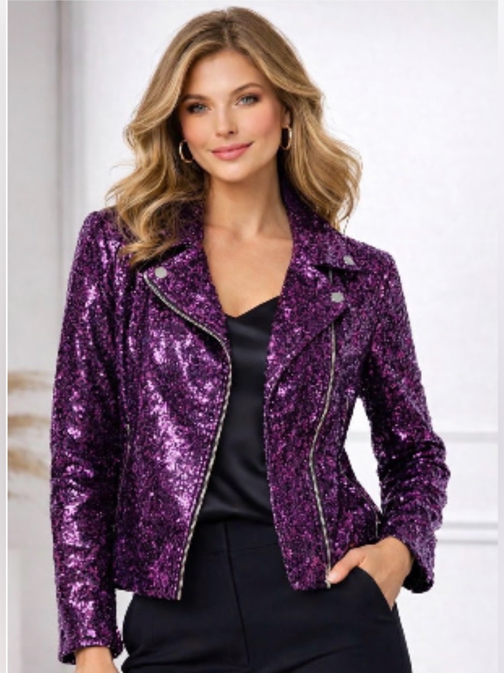 Colleen Lopez Sequin Moto Jacket - Violet Rose - NWT - size L